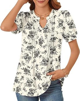 Women's Summer Tops Casual Dressy Blouses with Puff Sleeves