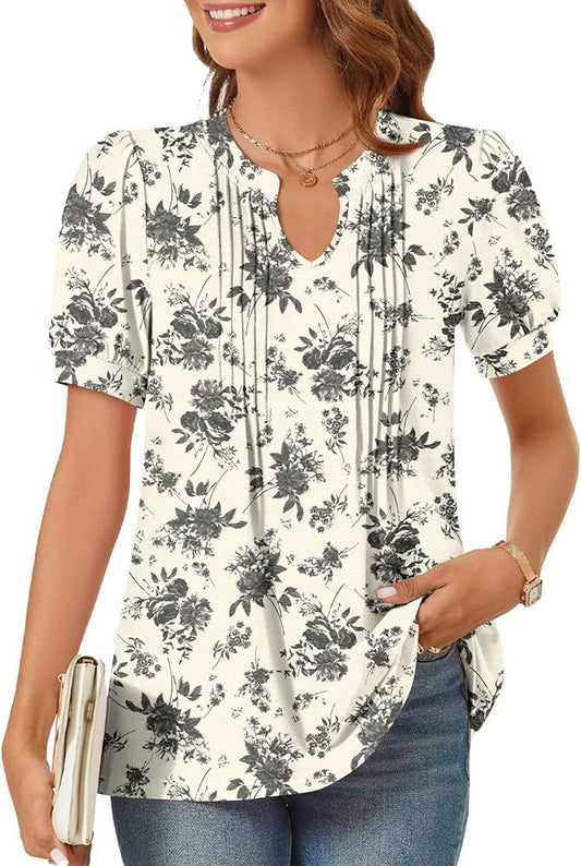 Women's Summer Tops Casual Dressy Blouses with Puff Sleeves